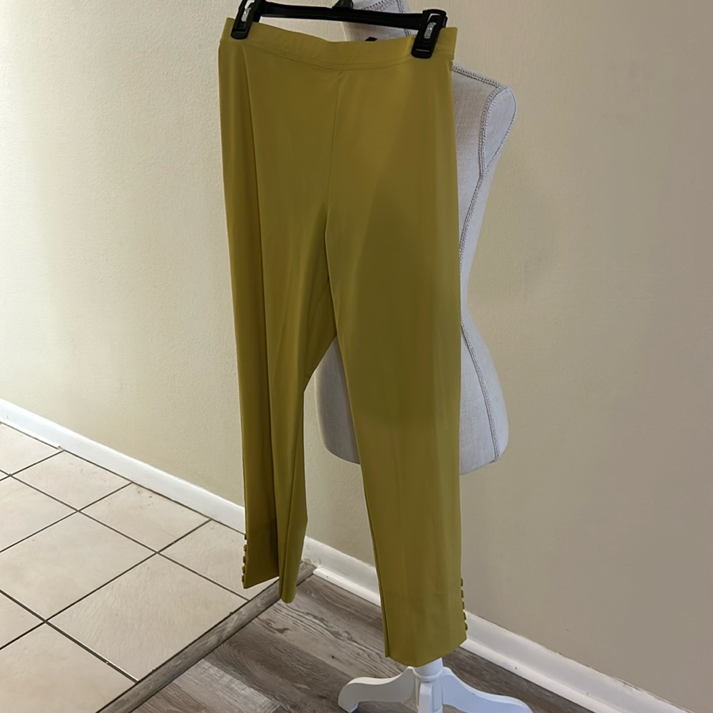Mustard colored slim-fit pull on pants